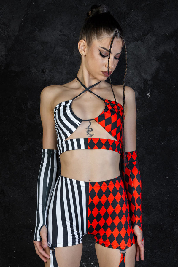 Rave Outfit Harlequin Garter Leggings Set Close View