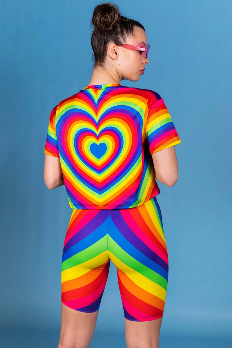 Heartbeat Rainbow Biker Shorts Set for Pride Month