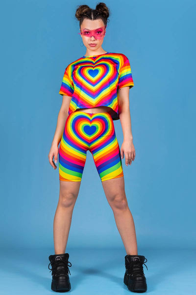 Heartbeat Rainbow Biker Shorts Set for Pride Month