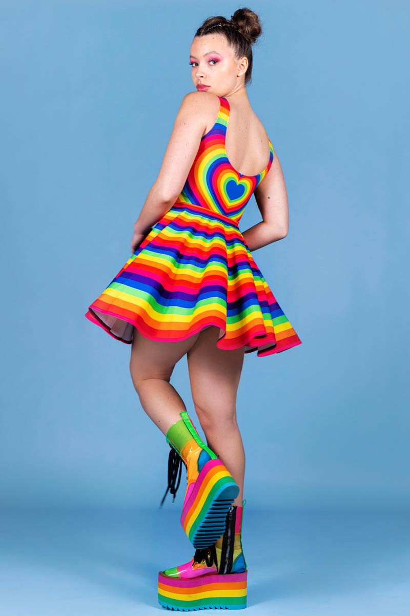 Heartbeat Rainbow Skater Dress for Pride
