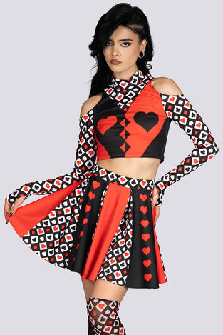 Heartless Queen Cold Shoulder Crop Top Rave Halloween Outfit