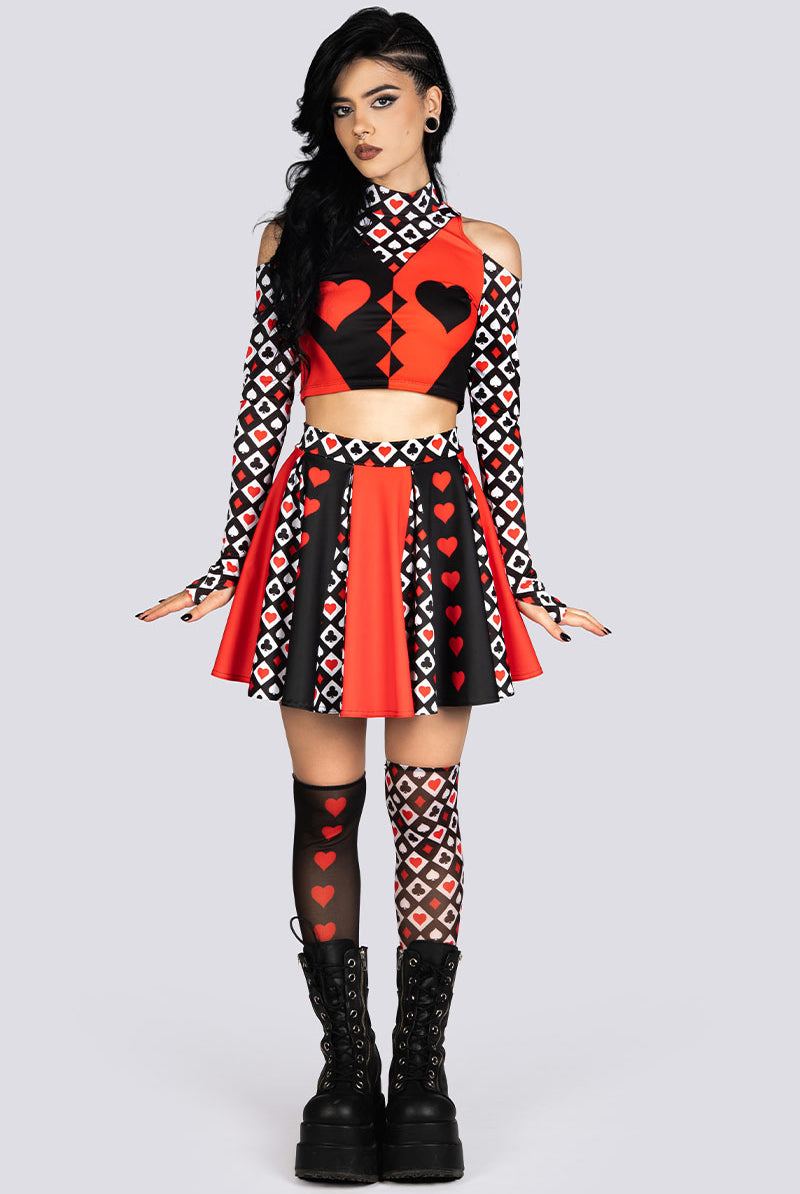 Heartless Queen Cold Shoulder Crop Top Rave Halloween Wear