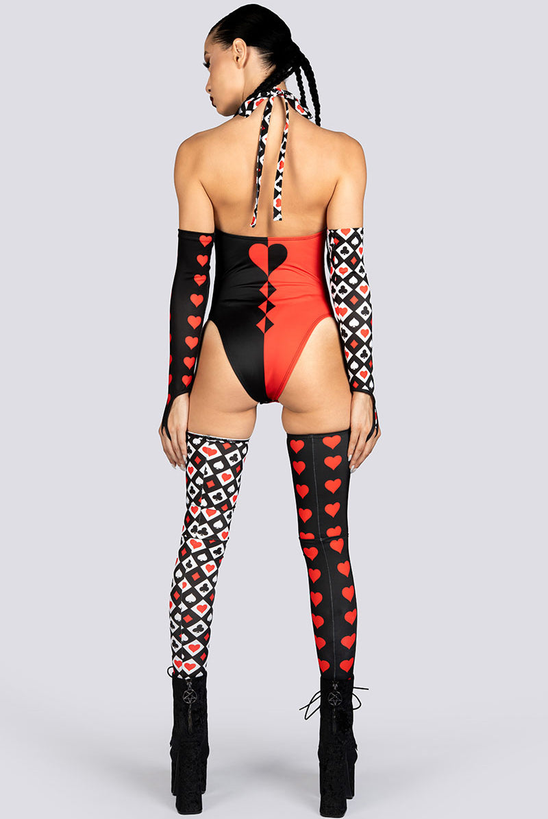 Heartless Queen Halter Cut Out Bodysuit Rave Halloween Clothes