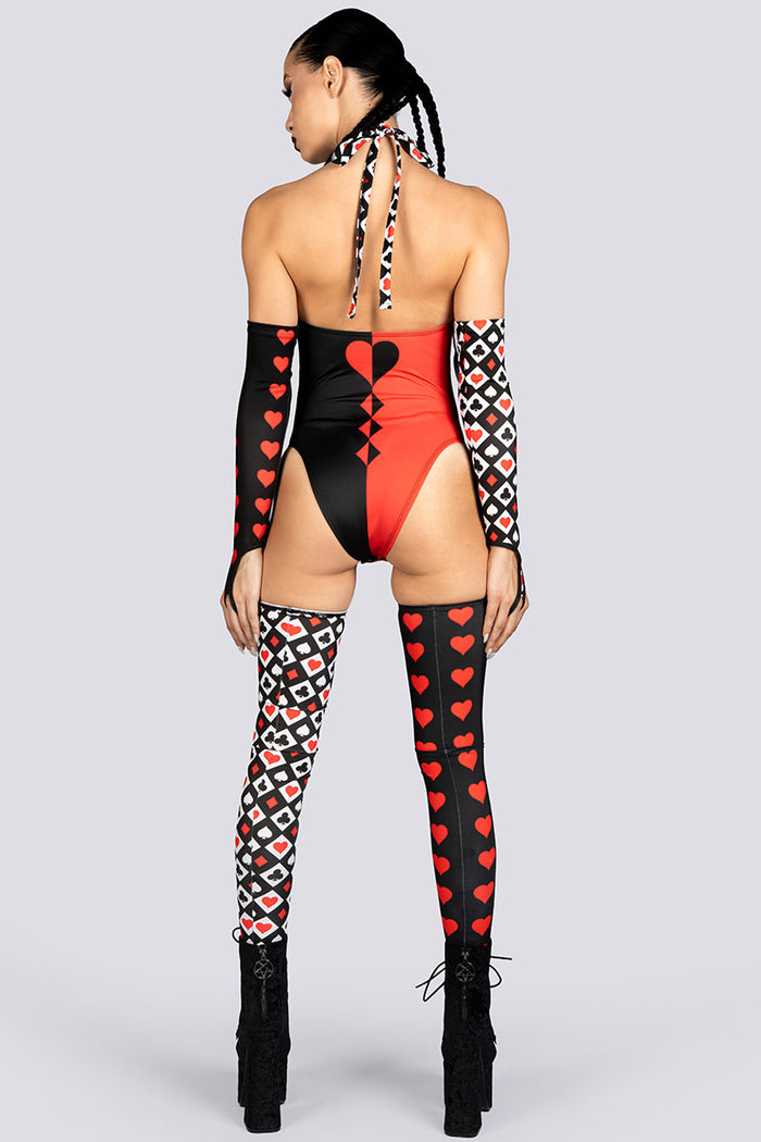 Heartless Queen Halter Cut Out Bodysuit Rave Halloween Clothes