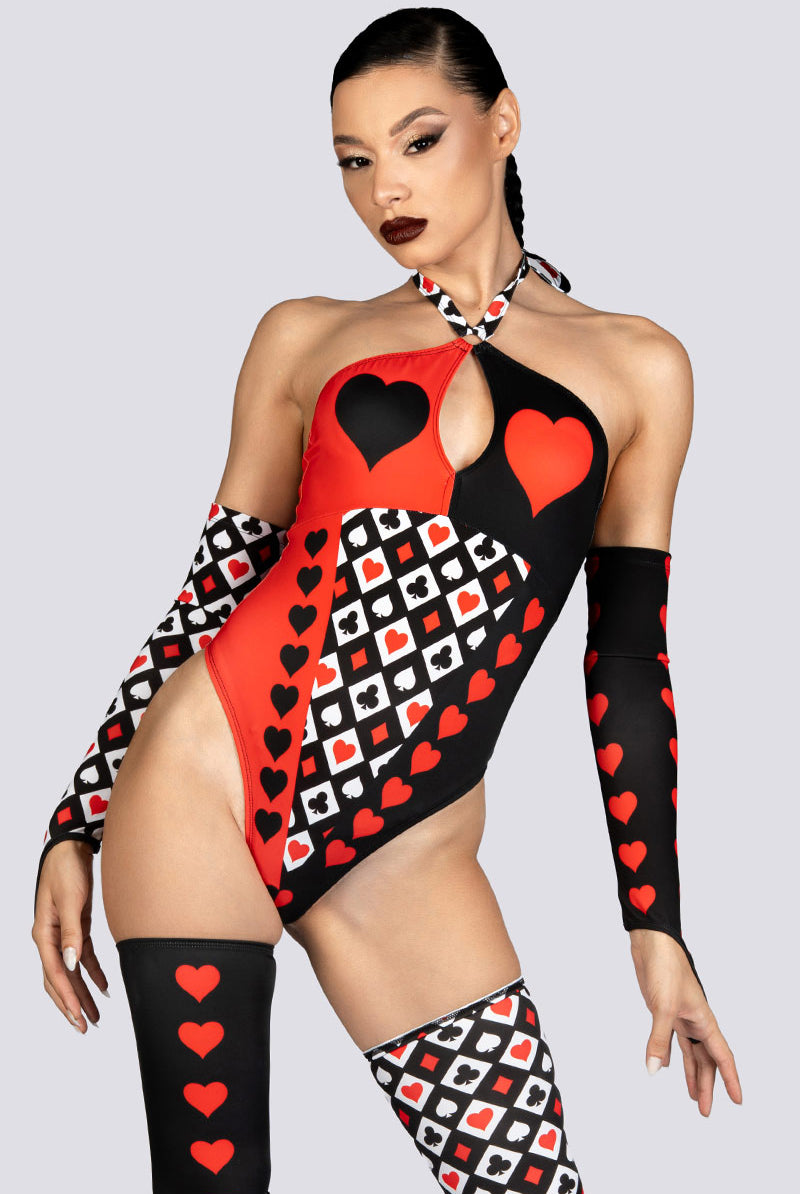 Heartless Queen Halter Cut Out Bodysuit Rave Halloween Outfit