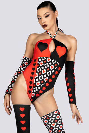 Heartless Queen Halter Cut Out Bodysuit Rave Halloween Outfit
