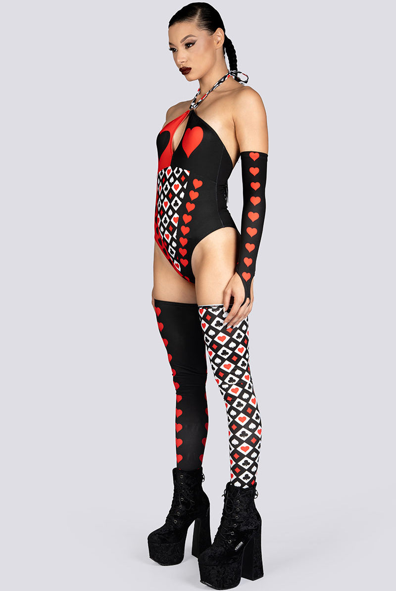 Heartless Queen Halter Cut Out Bodysuit Rave Halloween Wear