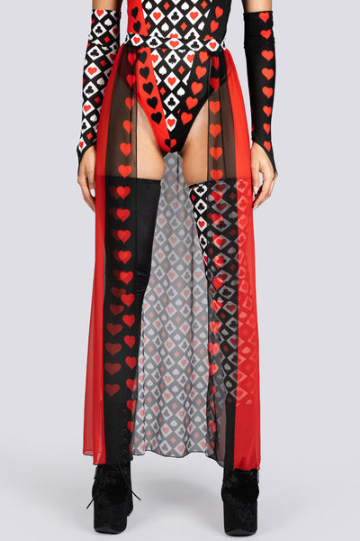 Heartless Queen Sheer Maxi Skirt - Black & Red Halloween Costume