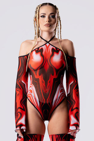 Rave Outfit Hottie Bell Sleeve Bodysuite Close Front View