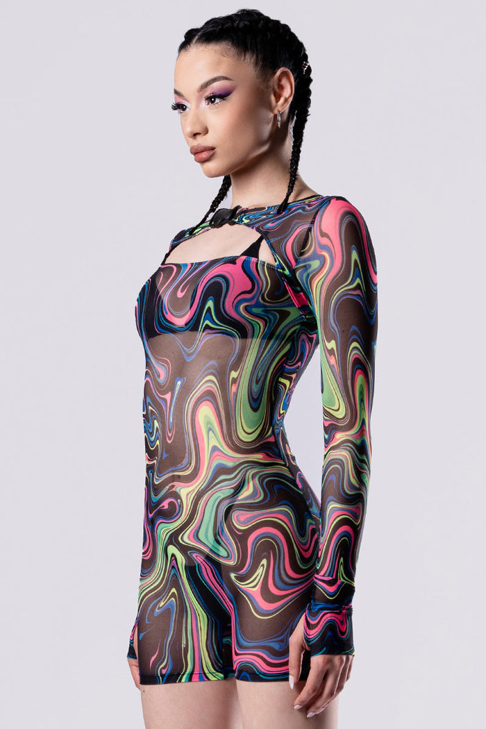 Rave Outfit Hypno Dancer Long Sleeve Romper Close Side View