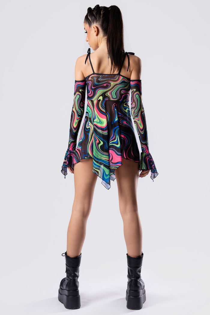 Rave Outfit Hypno Dancer Mesh Strappy Dress Back View