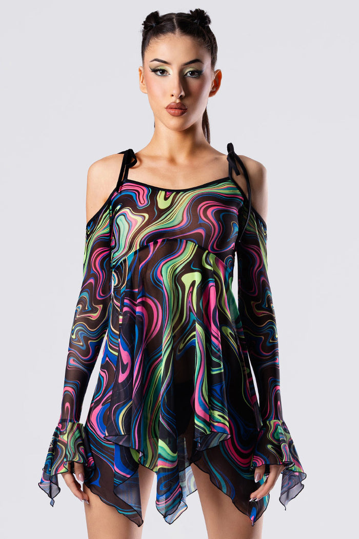 Rave Outfit Hypno Dancer Mesh Strappy Dress Close Front View