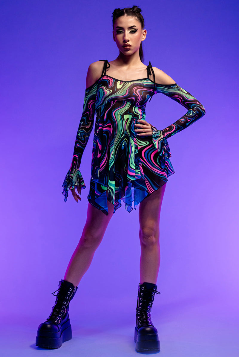 Hypno Dancer Mesh Handkerchief Strappy Dress