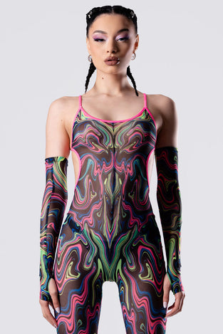 Rave Outfit Hypno Dancer Open Back Jumpsuit Close Front View