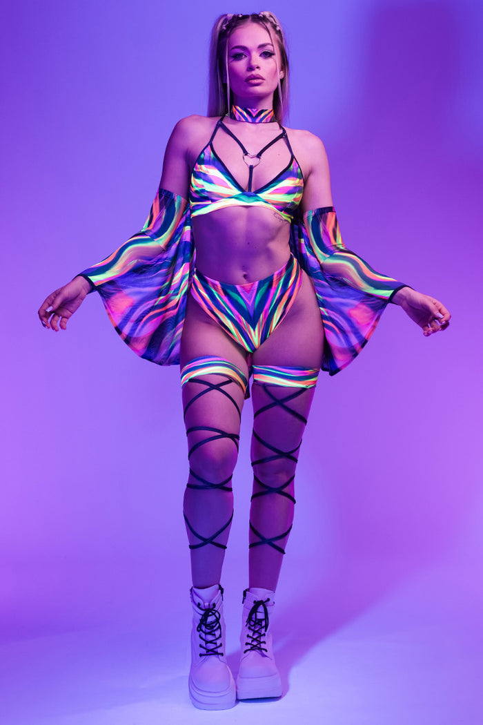 Rave Outfit Hypno Fairy High Cut Booty Shorts Set Front View Uv