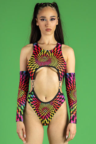 Rave Outfit Hypnotic Love 2 Piece Cut Out Bodysuit Front View