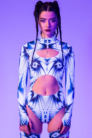 Rave Outfit Ice Spice Shrug 2 Piece Bodysuit Close Full View