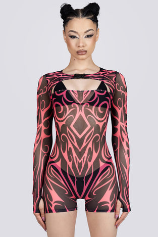 Rave Outfit Infernal Trace Mesh Long Sleeve Romper