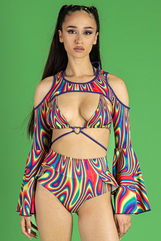 Rave Outfit Infinite Passion Ruffle Booty Shorts Set Front View