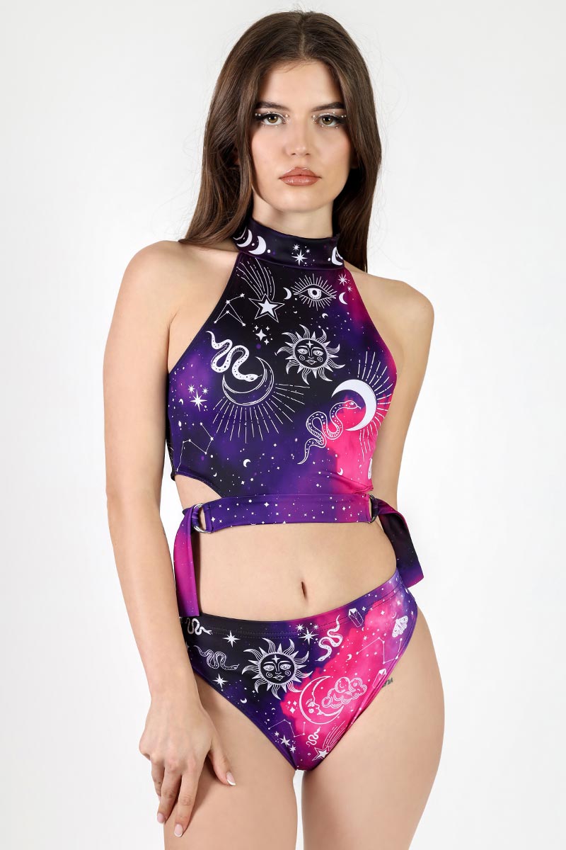Intergalactic Charm High Cut Booty Shorts Set Front View