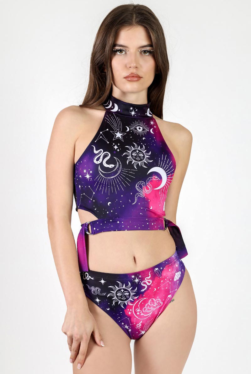 Intergalactic Charm High-Neck Cut Out Crop Top Front View