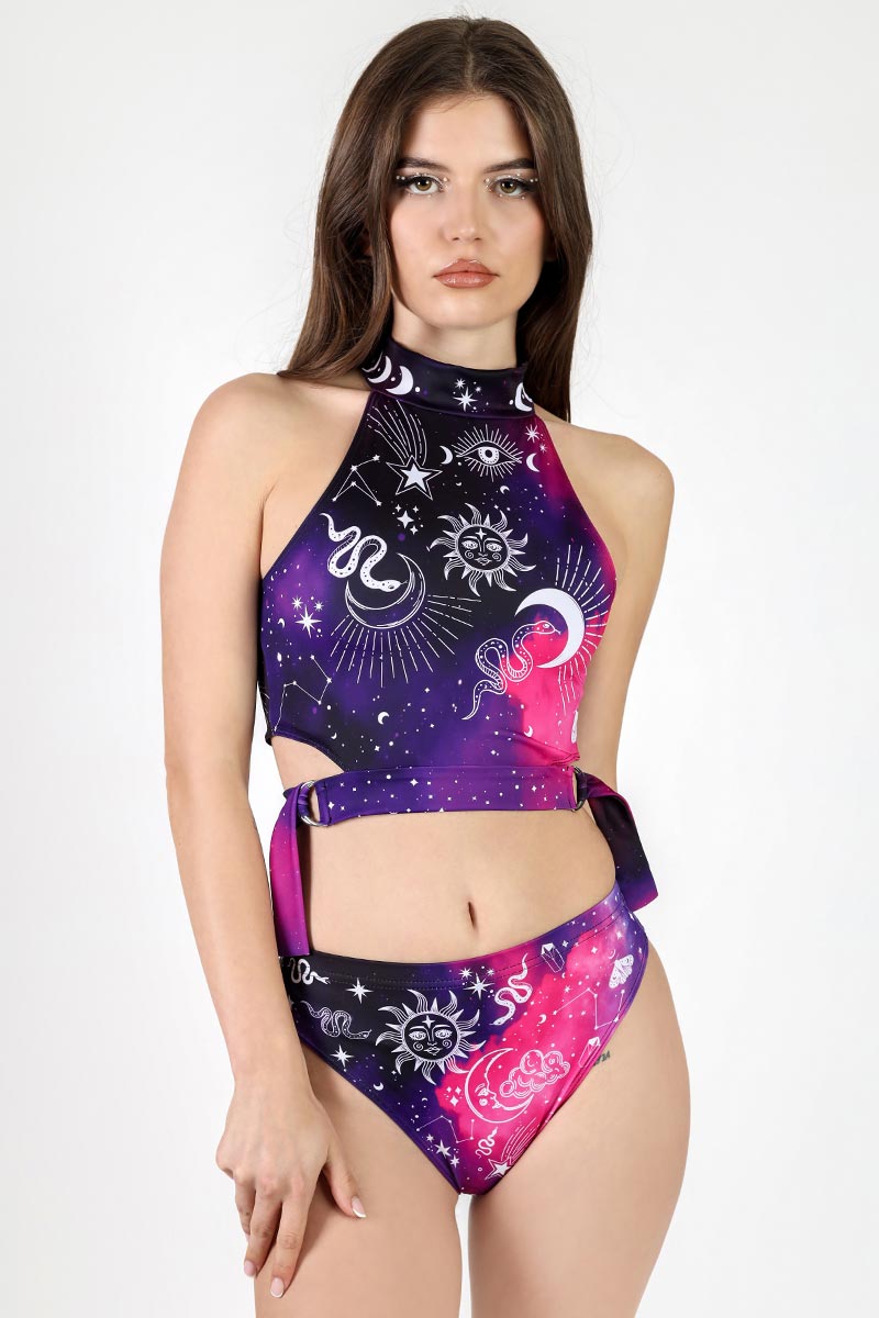 Intergalactic Charm High-Neck Cut Out Crop Top Front View