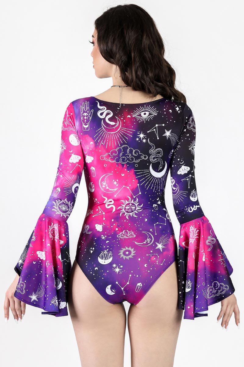 Intergalactic Charm Tie Front Bell Sleeve Bodysuit Back View