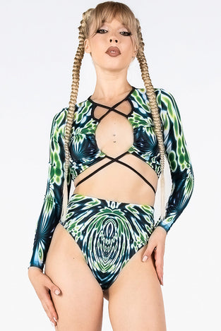 Rave Outfit Jungle Rhythm Thong Shorts Set Front View