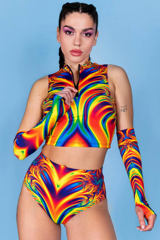 Rave Outfit Lava Kiss Booty Shorts Set Close View