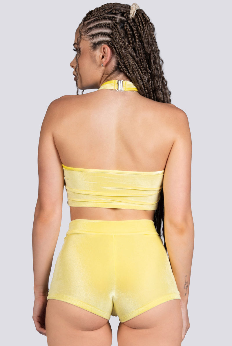 Lemon Twist Velvet Criss Cross Halter Top - Exotic Dancewear