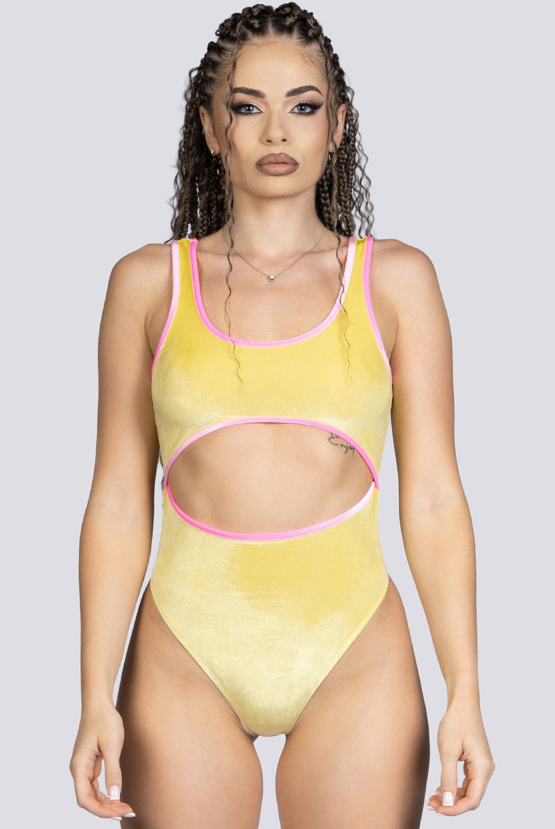 Lemon Twist Velvet Cut Out Thong Bodysuit Stripper Outfit
