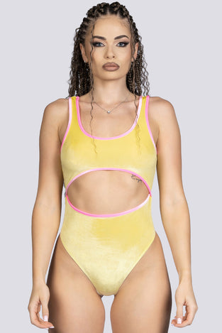 Lemon Twist Velvet Cut Out Thong Bodysuit Stripper Outfit