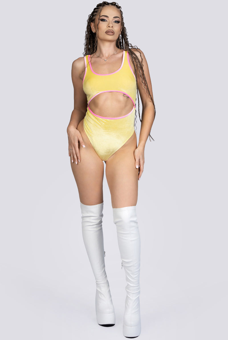 Lemon Twist Velvet Cut Out Thong Bodysuit Exotic Dancewear