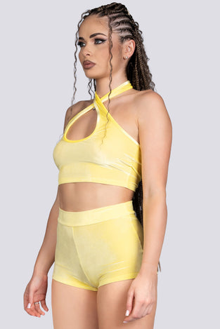 Lemon Twist Velvet High Rise Booty Shorts Stripper Outfit