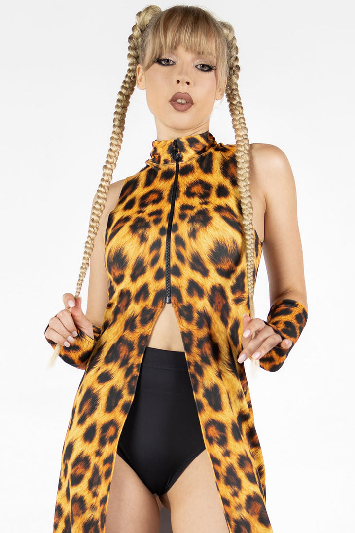 Long sleeve leopard print hollow out u neck cut out maxi dress