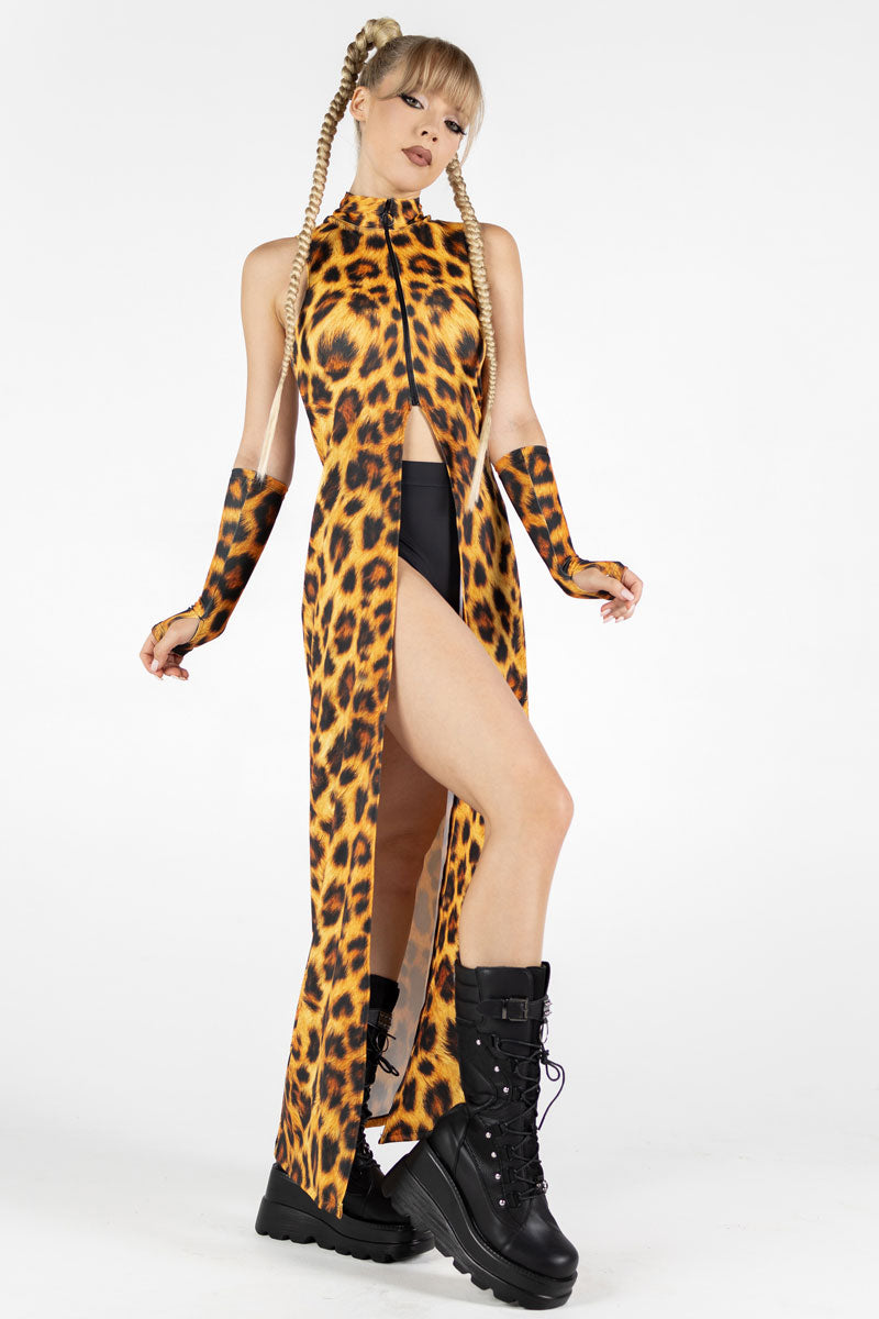 Leopard Cut Out Maxi Dress Front View