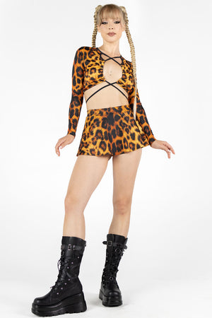 Leopard Rave Mini Skirt Set Front View