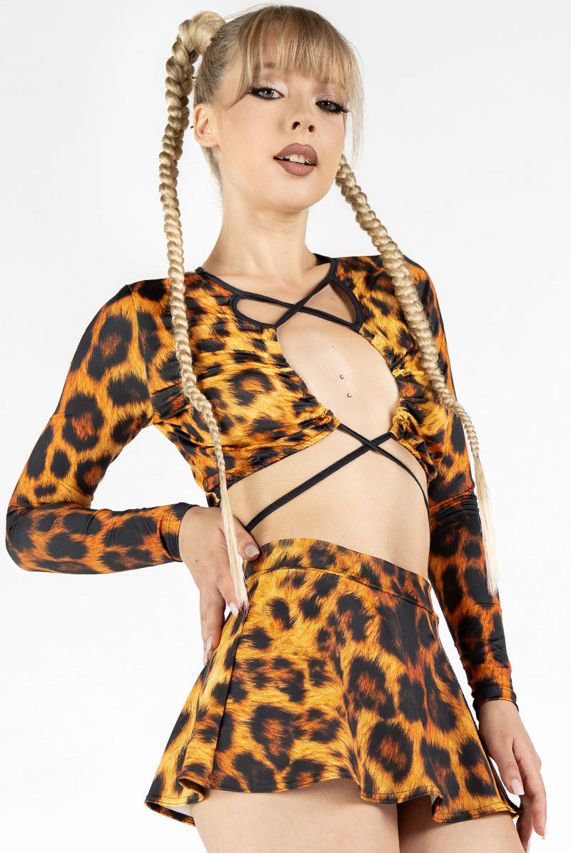 Leopard Rave Mini Skirt Set Side View