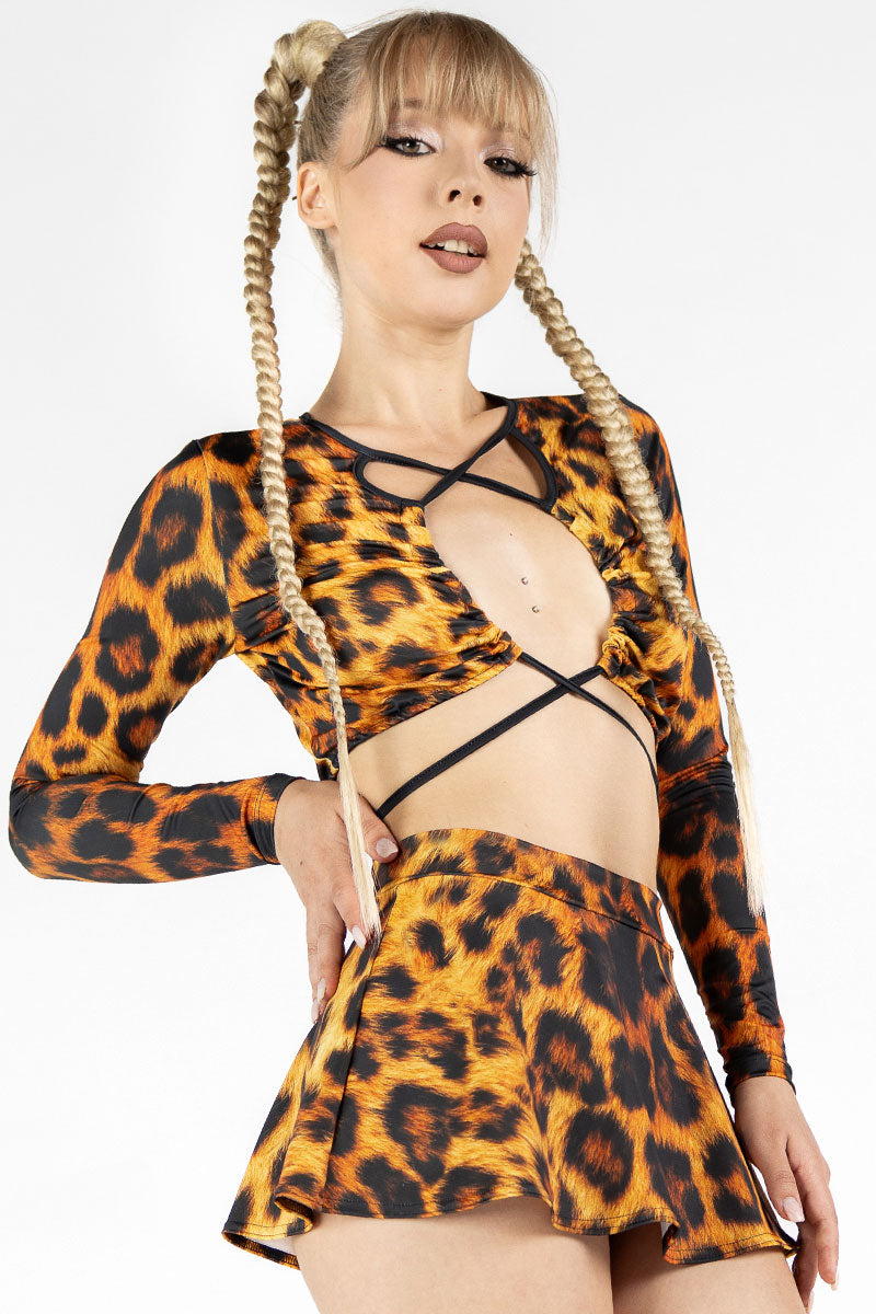 Leopard Rave Mini Skirt Set Side View