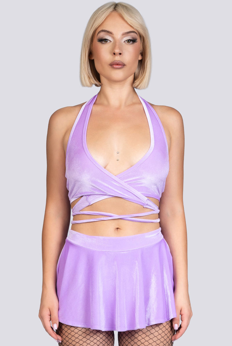 Lilac Dream Halter Wrap Top - Purple Velvet Stripper Outfit