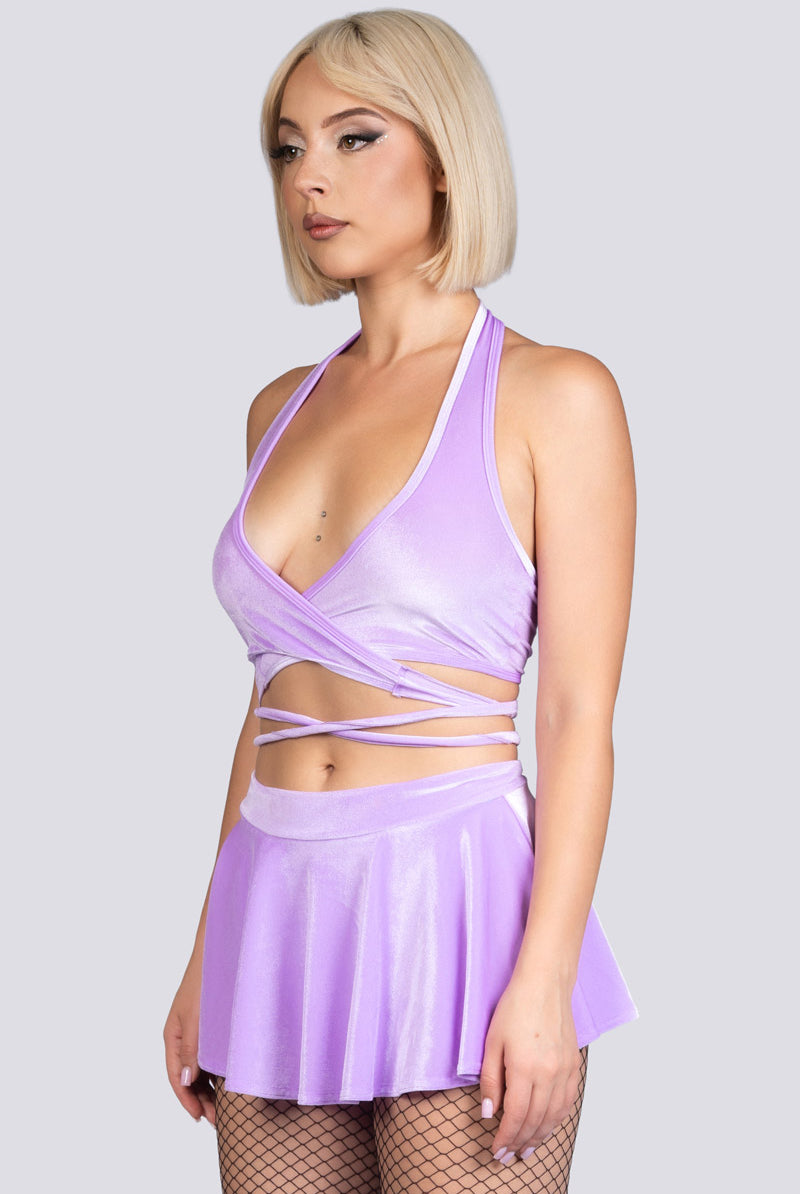 Lilac Dream Halter Wrap Top - Purple Velvet Stripper Wear