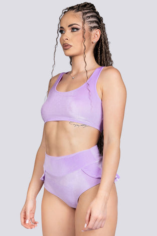 Lilac Dream Ruffle Booty Shorts - Purple Velvet Stripper Outfit
