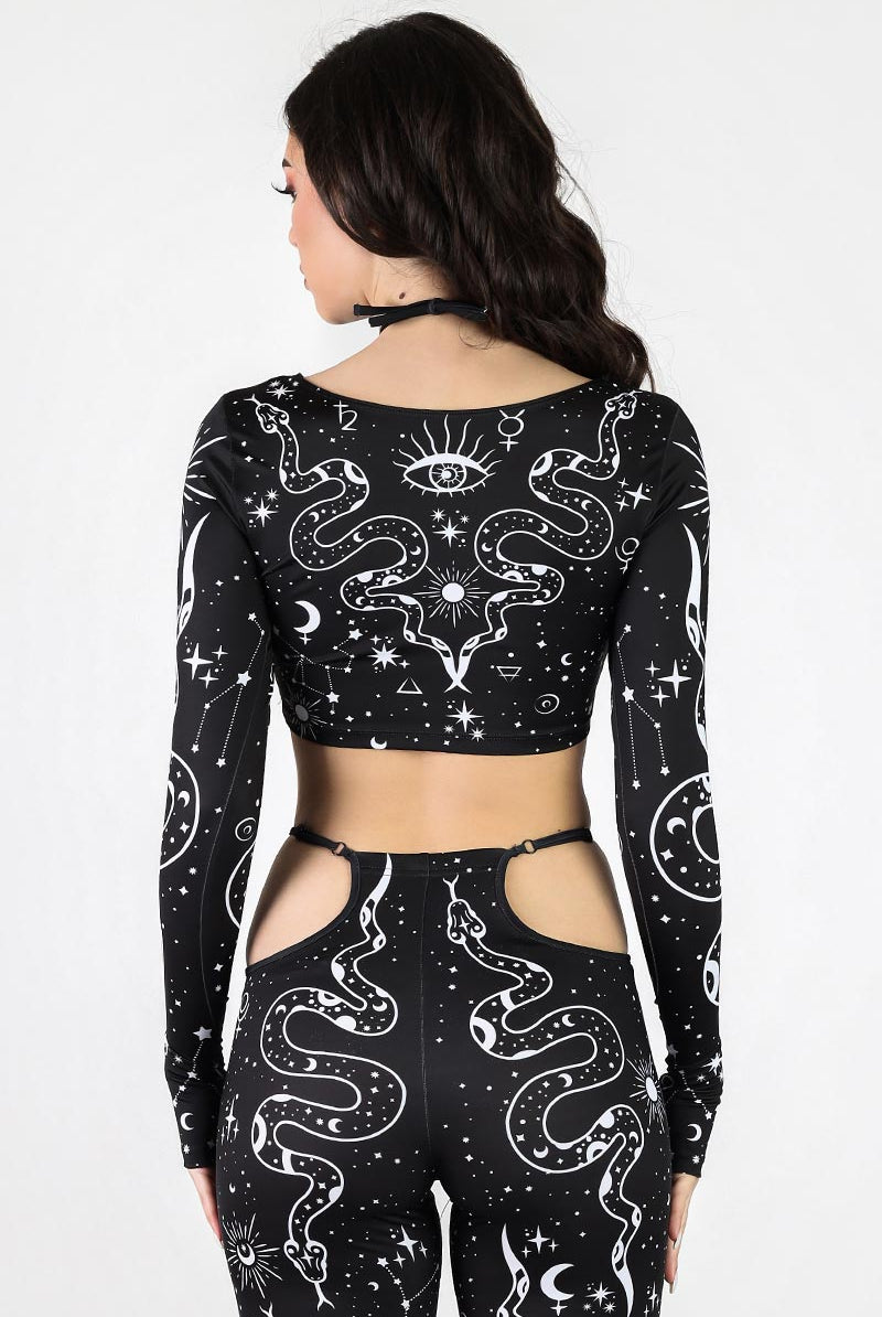 Lilith Halter Cutout Long Sleeve Crop Top Back View