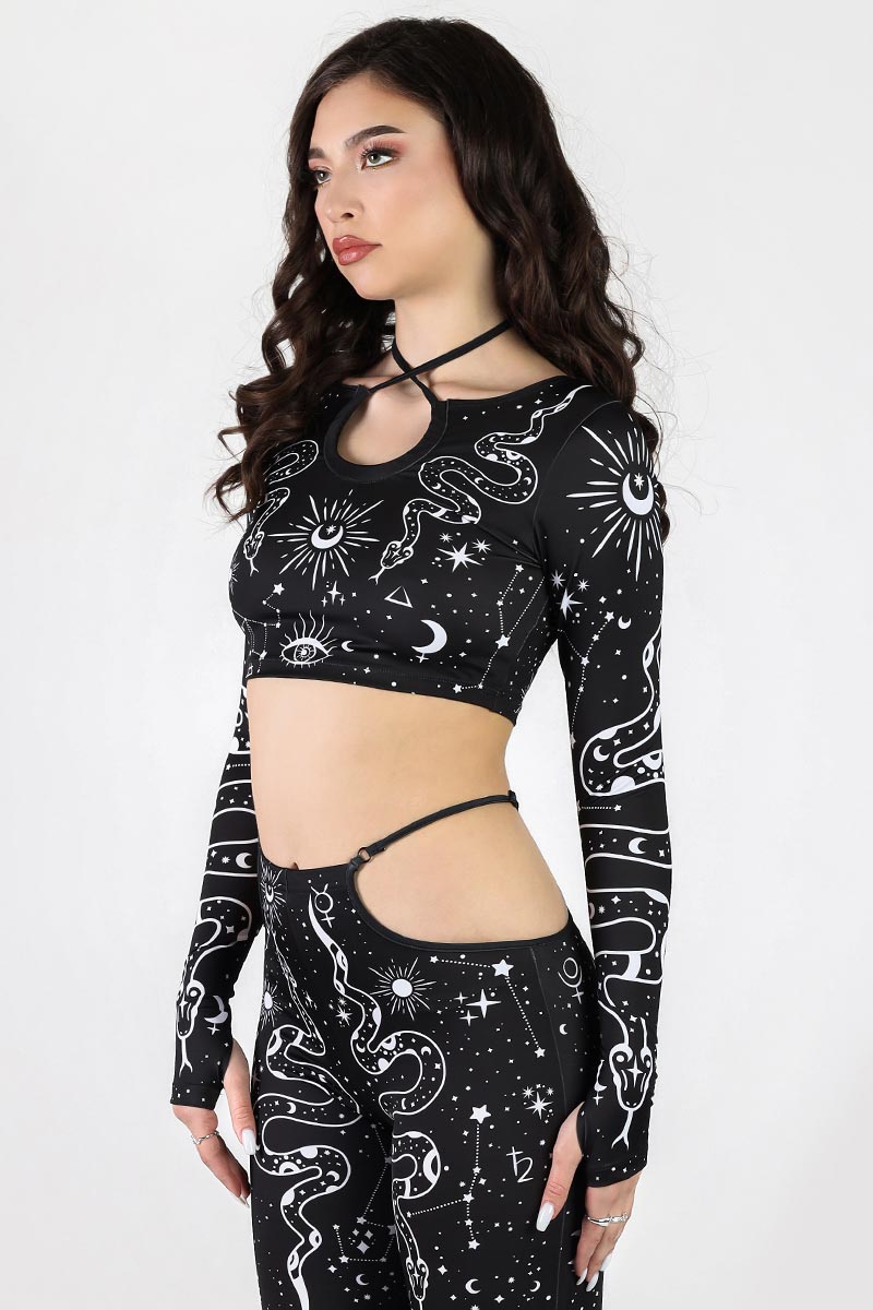 Lilith Halter Cutout Long Sleeve Crop Top Side View