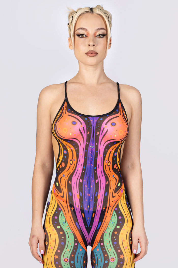 Rave Outfit Liquid Lust Open Back Jumpsuit Close View