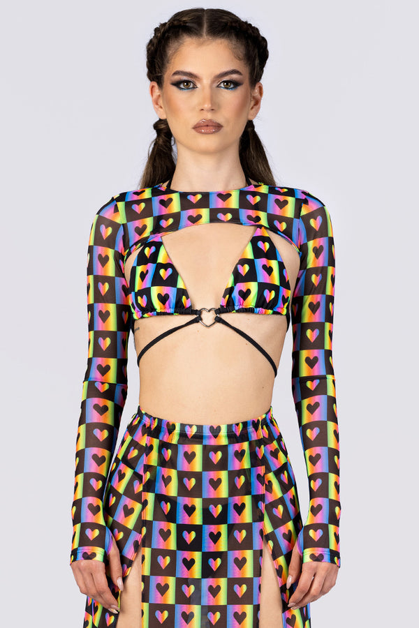 Rave Outfit Love Game Mesh Skirt Set Close View