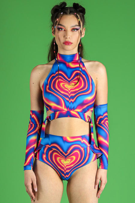 Rave Outfit Love Voltage Ruffle Booty Shorts Set Front View