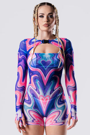 Rave Outfit Lovesplash Long Sleeve Romper Close Front View