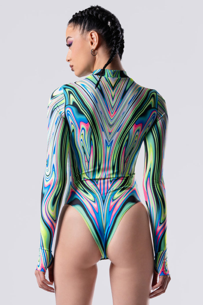 Rave Outfit Lucid Lush Long Sleeve Bodysuit Close Black View
