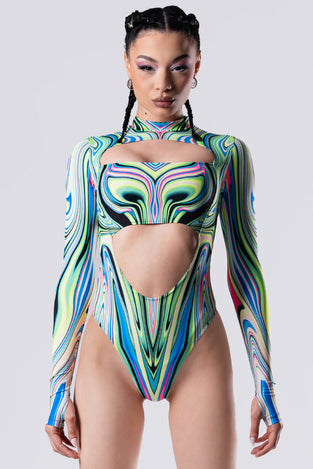 Rave Outfit Lucid Lush Long Sleeve Bodysuit Close Front View